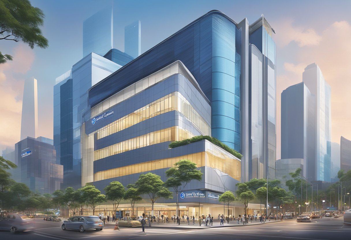 The bustling streets of Singapore surround the modern and sleek facade of Hong Leong Bank, with its distinctive logo prominently displayed