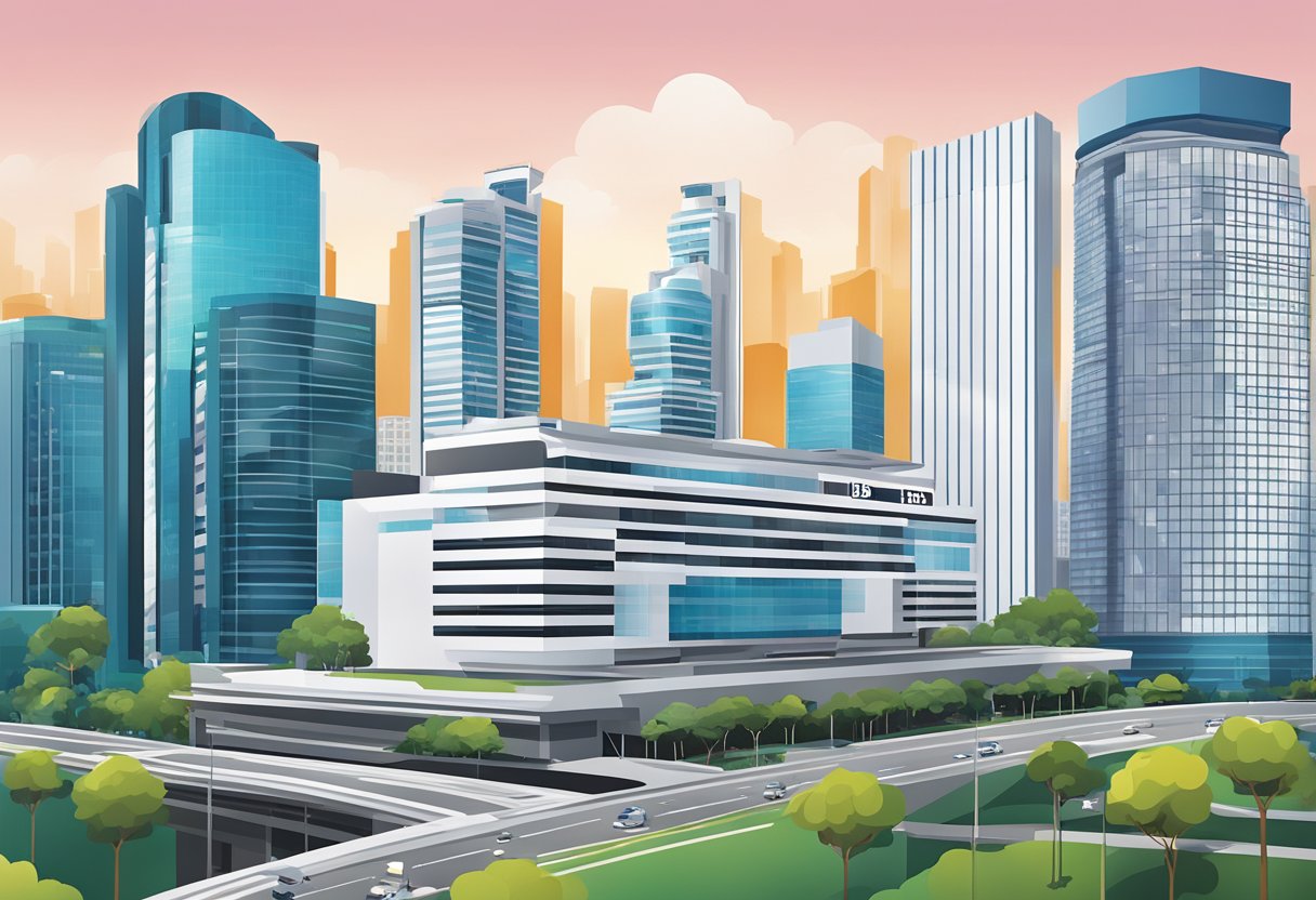 The iconic IBM Singapore office building, with its sleek, modern design and prominent logo, stands tall amidst the bustling city skyline