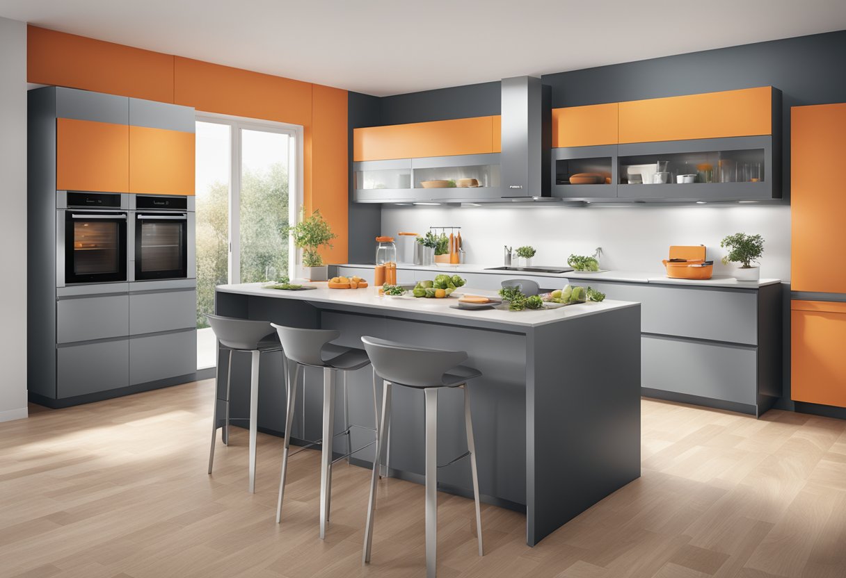 A display of Blum's product range, showcasing various kitchen and furniture fittings in a sleek and modern setting