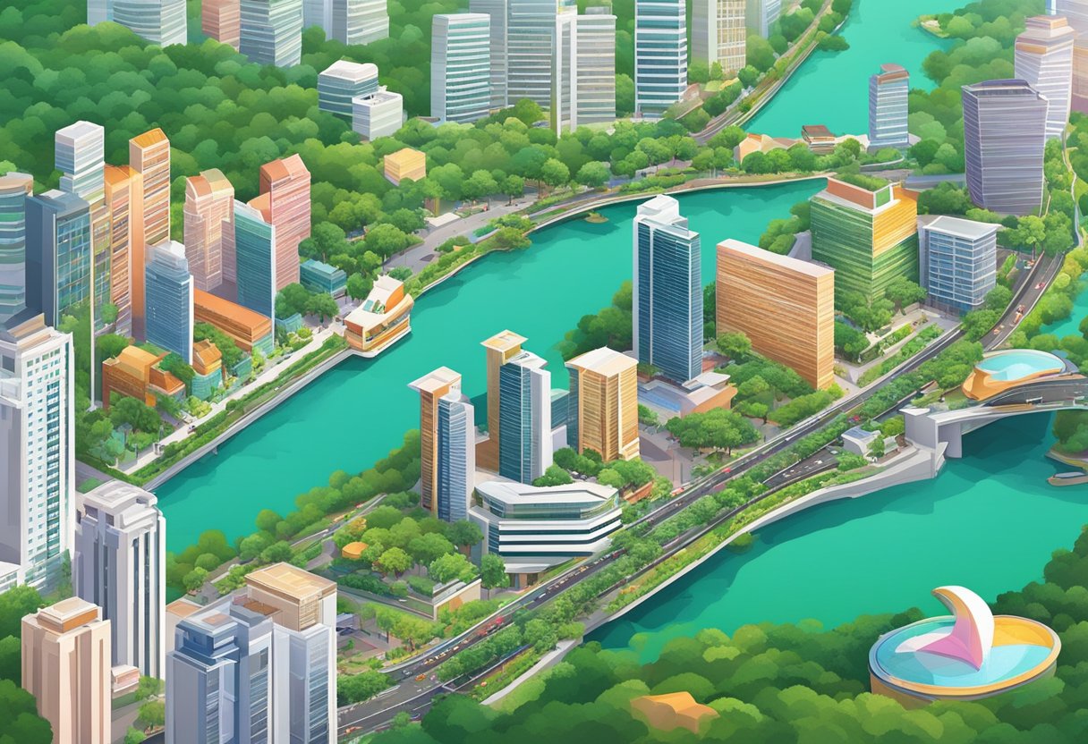 Chagee's presence in Singapore: lush greenery, iconic skyline, bustling streets, diverse culture