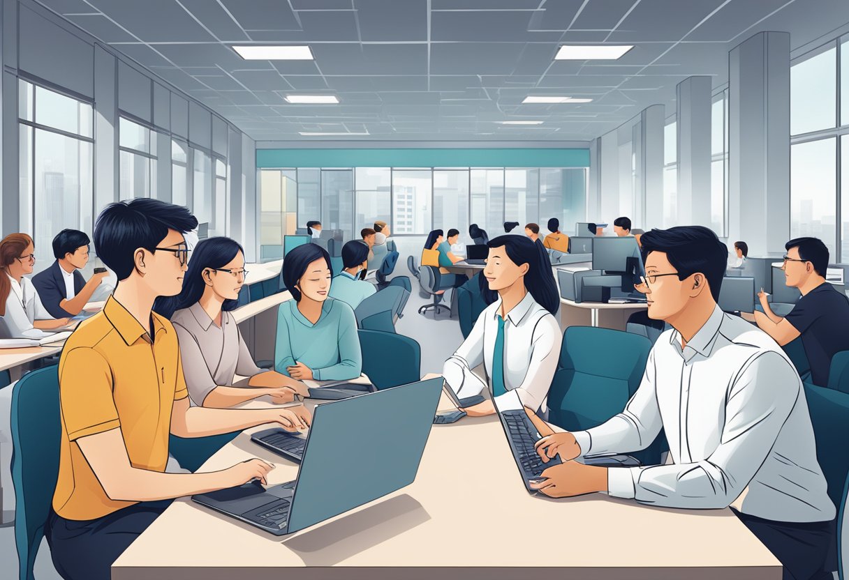 A group of people at an IBM Singapore office, discussing and providing answers to frequently asked questions