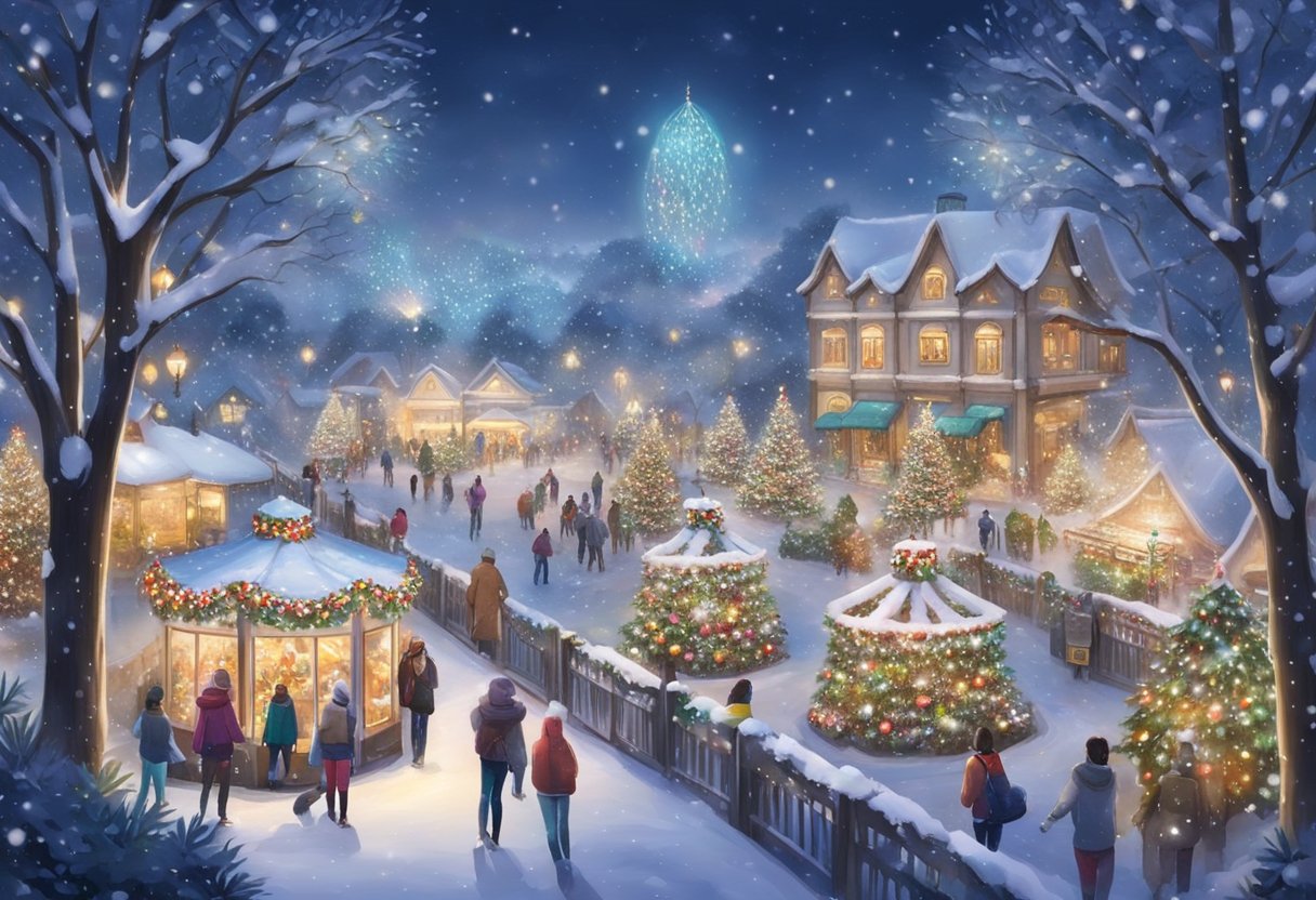 Snow-covered gardens, twinkling lights, and festive decorations create a magical atmosphere at Winter Wonderland Singapore