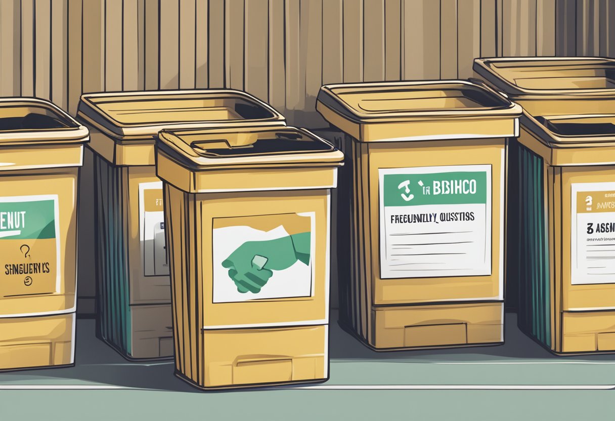 A stack of FAQ cards with the words "Frequently Asked Questions" on top, next to a bin labeled "Bincho Singapore."