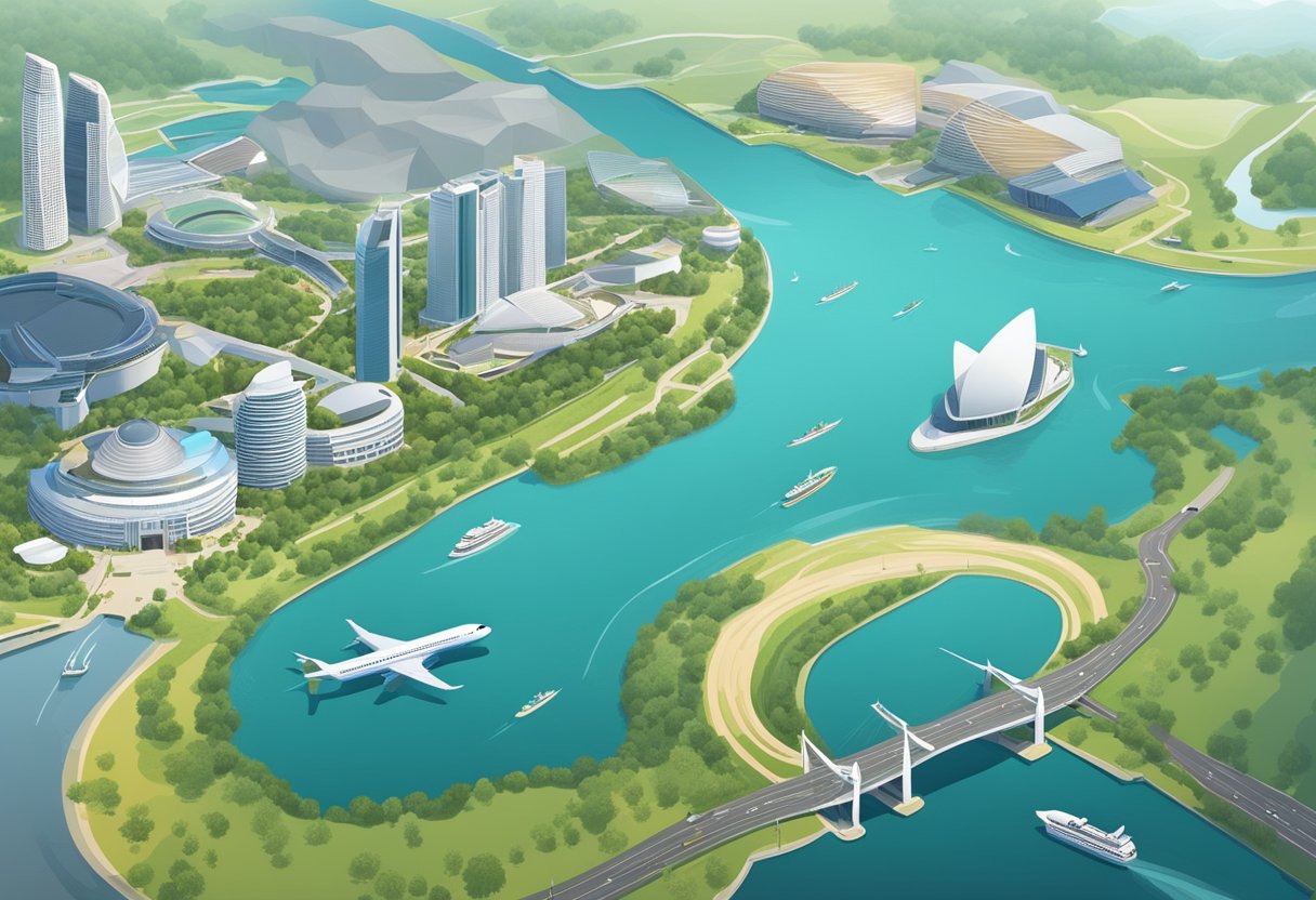 Aerial view of Canberra and Singapore with iconic landmarks and cityscape