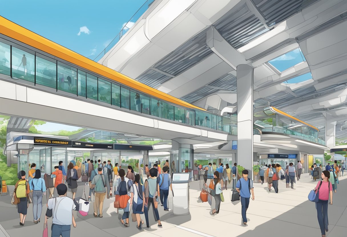 The Canberra MRT station in Singapore bustles with activity as passengers move in and out of the modern, well-connected transportation hub