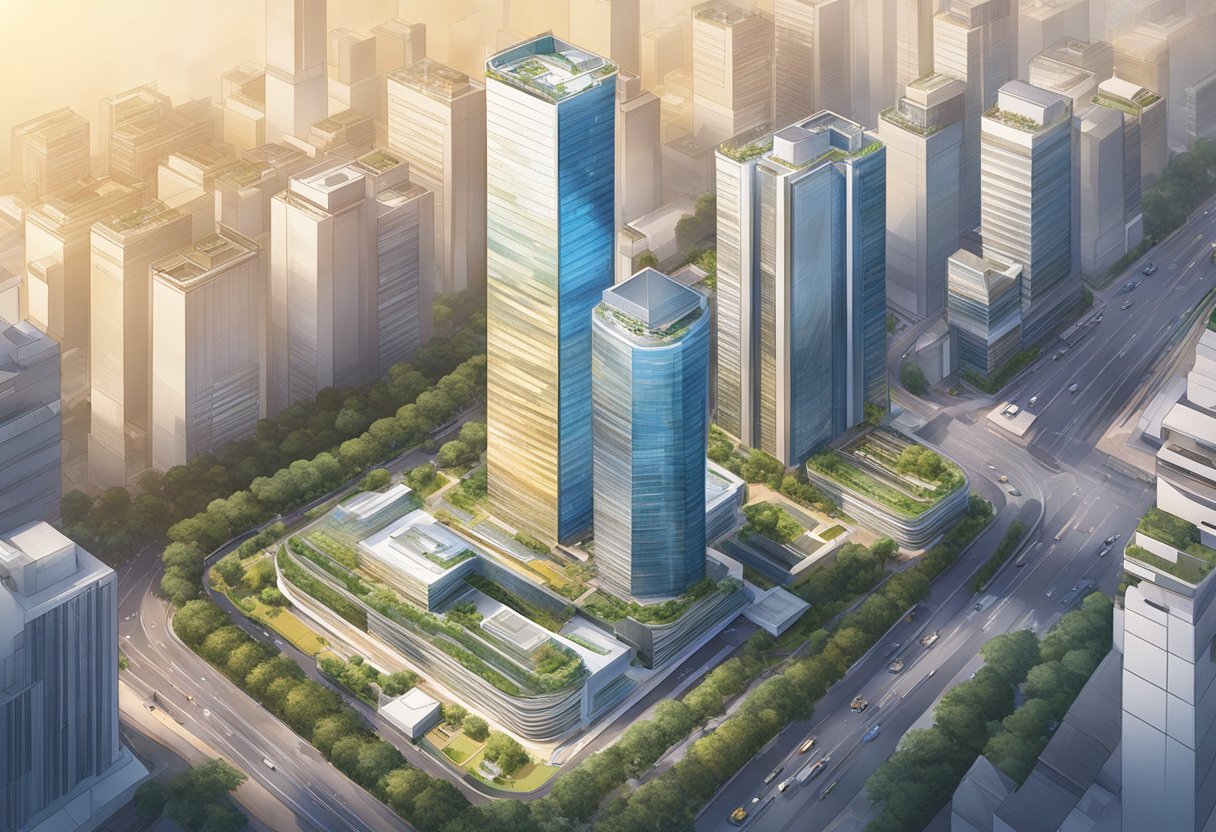 Aerial view of Binance Singapore office building with surrounding cityscape