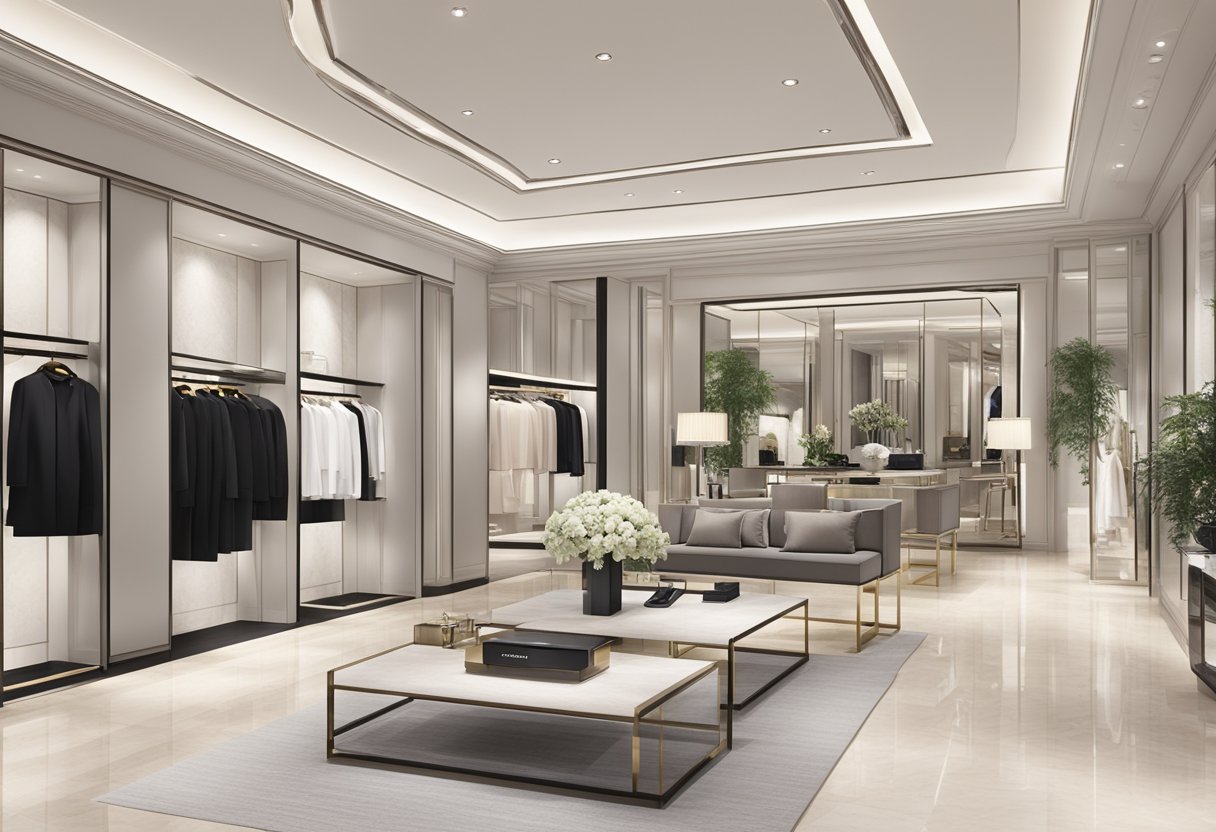 A luxurious boutique with sleek interior, displaying exclusive Givenchy collections and offering premium services in Singapore