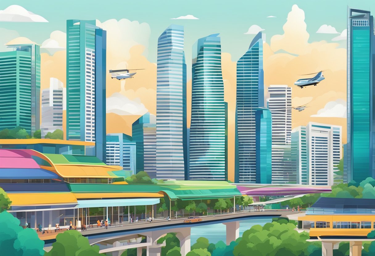 Vibrant cityscape with modern architecture and bustling streets, showcasing the fusion of culture and technology in Singapore