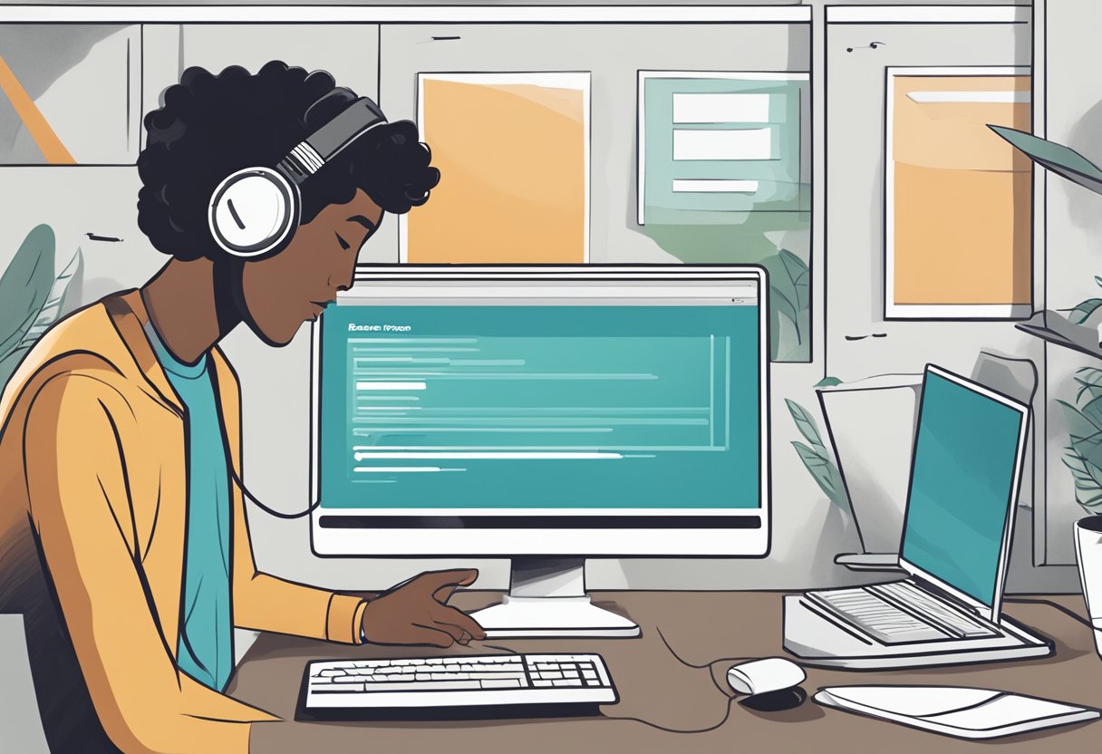 A customer browsing through a list of frequently asked questions on a computer screen with the Bose Singapore logo displayed prominently