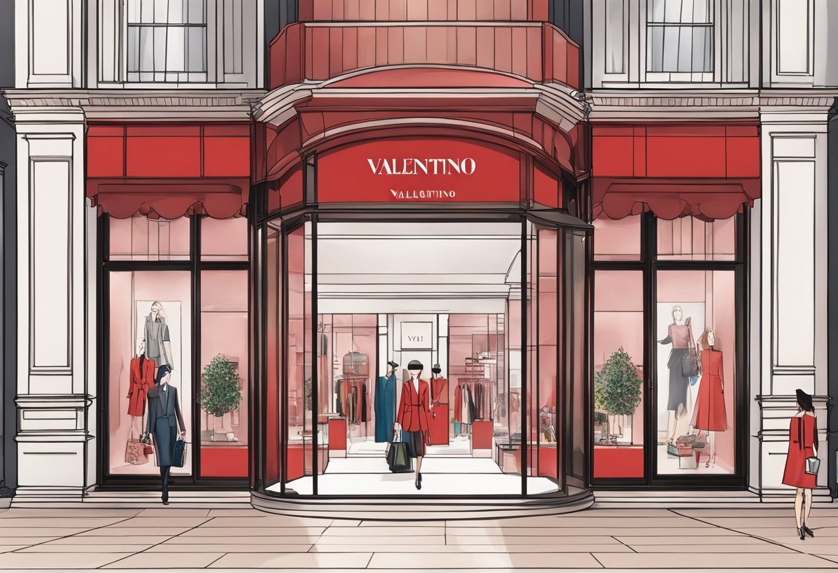 Valentino store in Singapore, with iconic red signage and luxurious window displays
