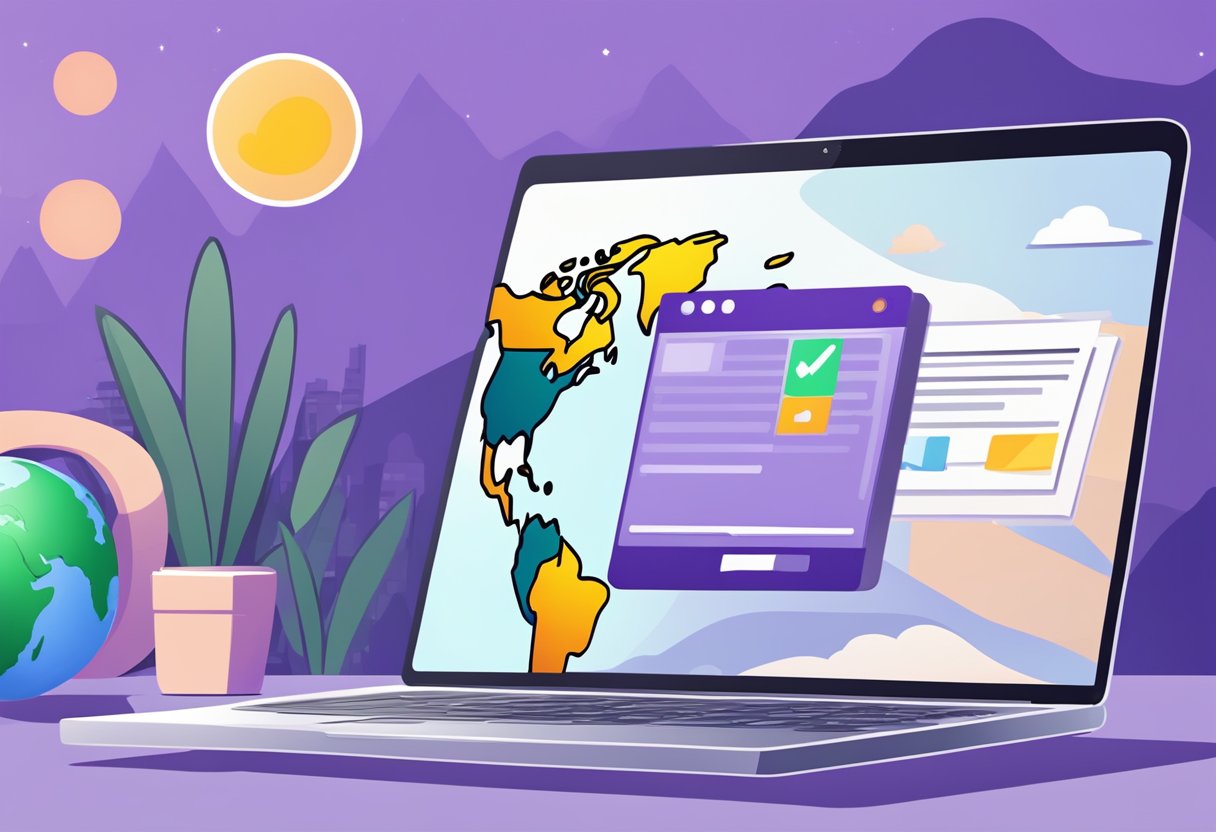 A laptop open to the Yahoo Mail Singapore FAQ page, with a stylized globe in the background