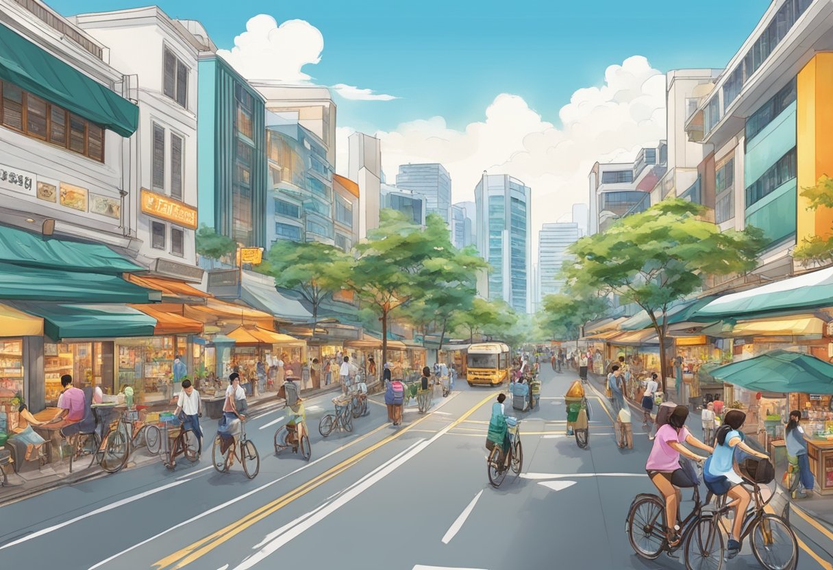 The bustling streets of Kurasu Singapore, filled with vibrant colors and diverse cultural elements, create a lively and energetic atmosphere