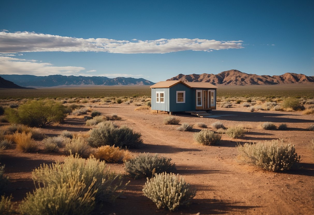 Tiny houses dot the New Mexico landscape, nestled among the desert terrain and under the expansive blue sky