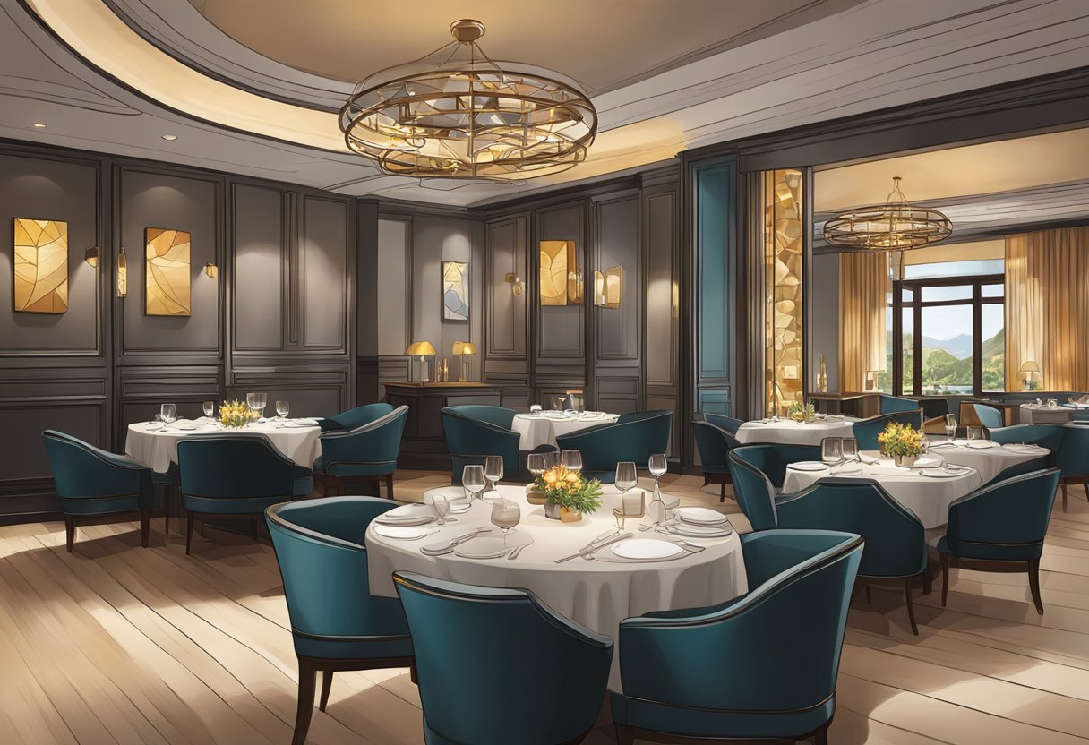 The elegant Ember Restaurant is filled with warm lighting and modern decor, creating a sophisticated and inviting atmosphere