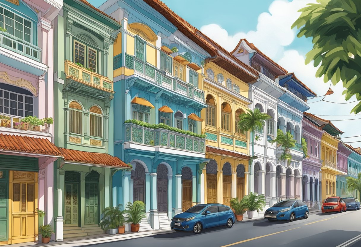 The scene depicts iconic landmarks like the Peranakan houses and the Katong district, showcasing the rich cultural and historical heritage of East Singapore