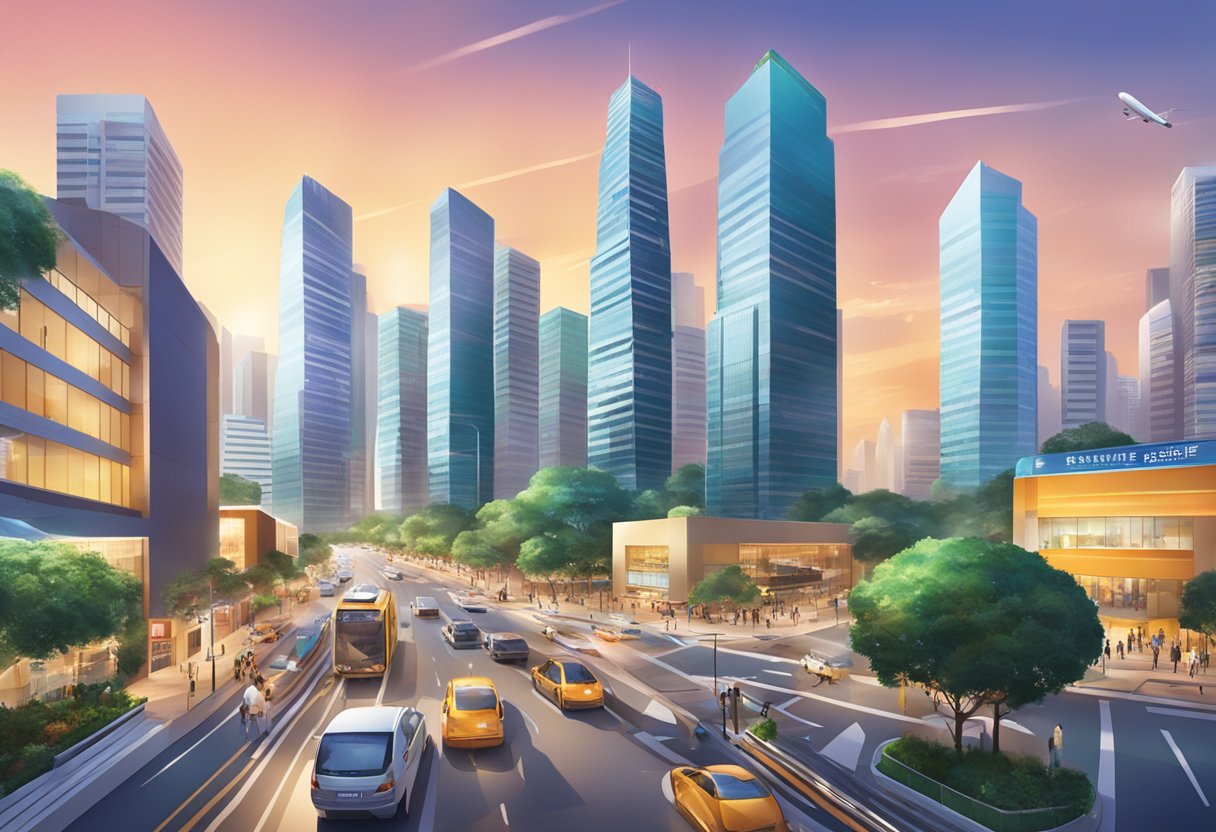 A bustling cityscape with modern skyscrapers and vibrant street life, showcasing the dynamic energy of jml singapore