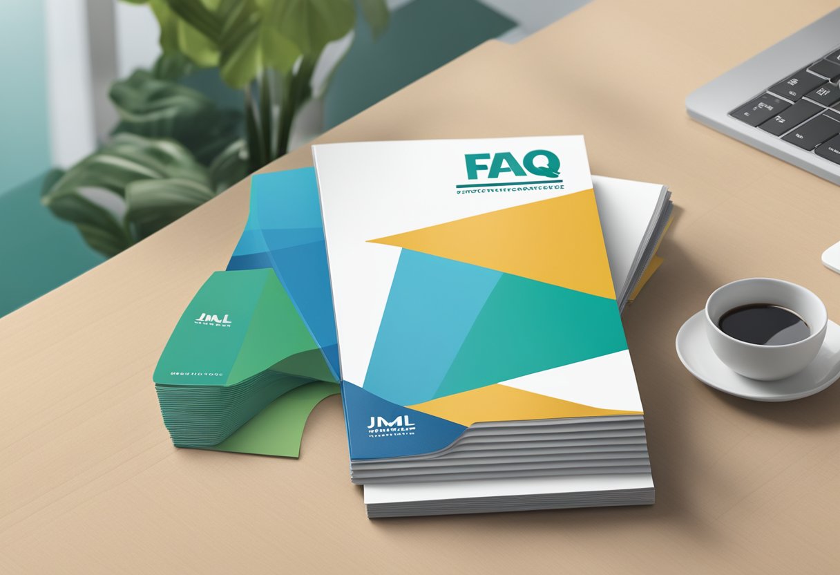 A stack of FAQ brochures with the JML Singapore logo on a clean, modern desk