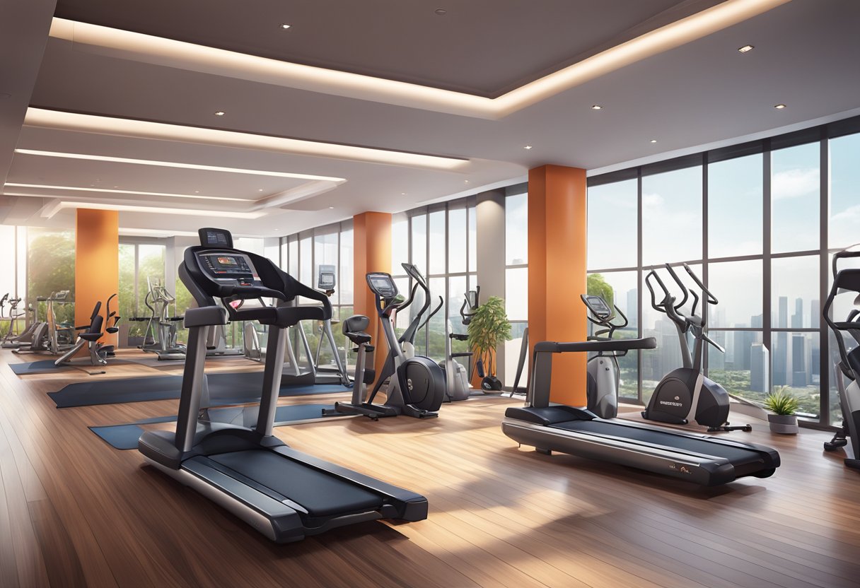 The vibrant atmosphere of the Virgin Active Singapore club, with modern gym equipment, spacious workout areas, and luxurious amenities
