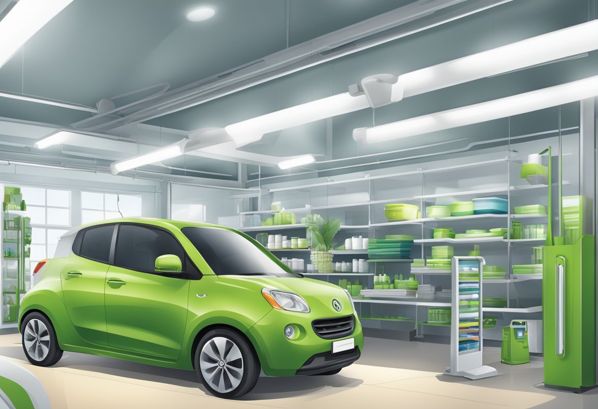 A clean and modern body shop in Singapore, with ethical and sustainable practices evident in the use of eco-friendly materials and energy-efficient equipment