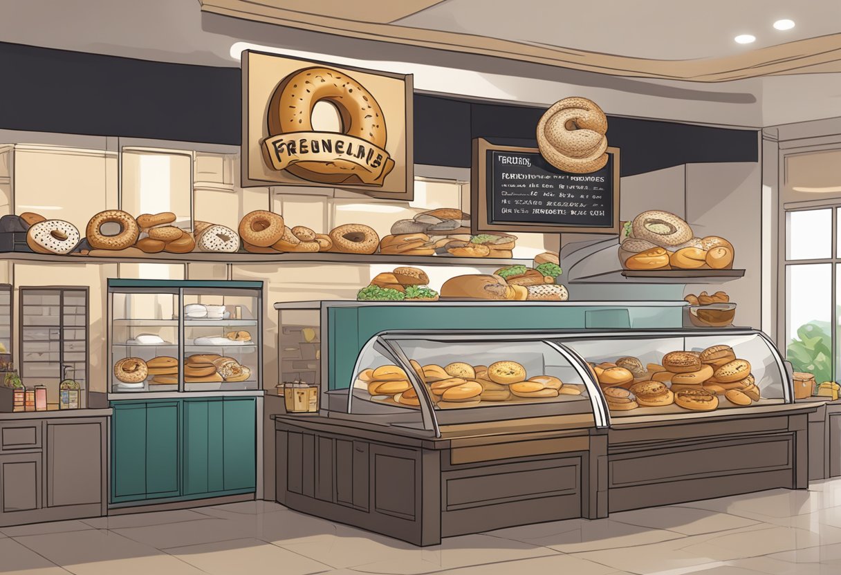 A bagel shop in Singapore with a sign reading "Frequently Asked Questions" and a display of various bagel flavors