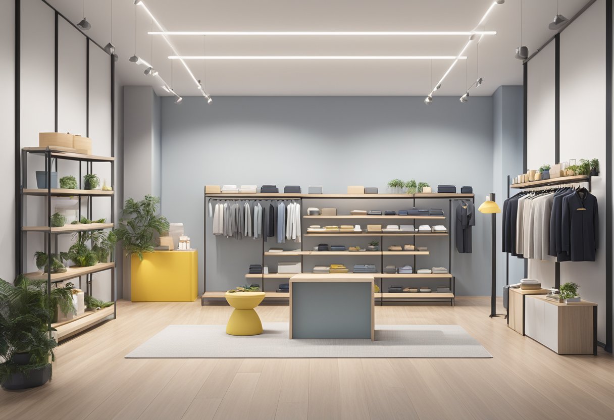 A display of FortyTwo's various products, arranged neatly in a spacious showroom with bright lighting and modern decor
