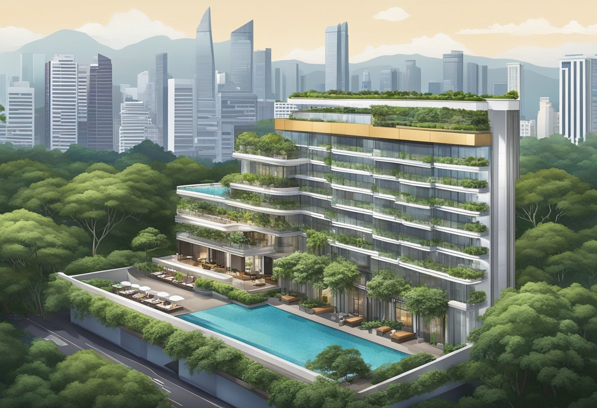 The Pullman Singapore Hill Street hotel, with its modern architecture and lush greenery, stands tall against the city skyline