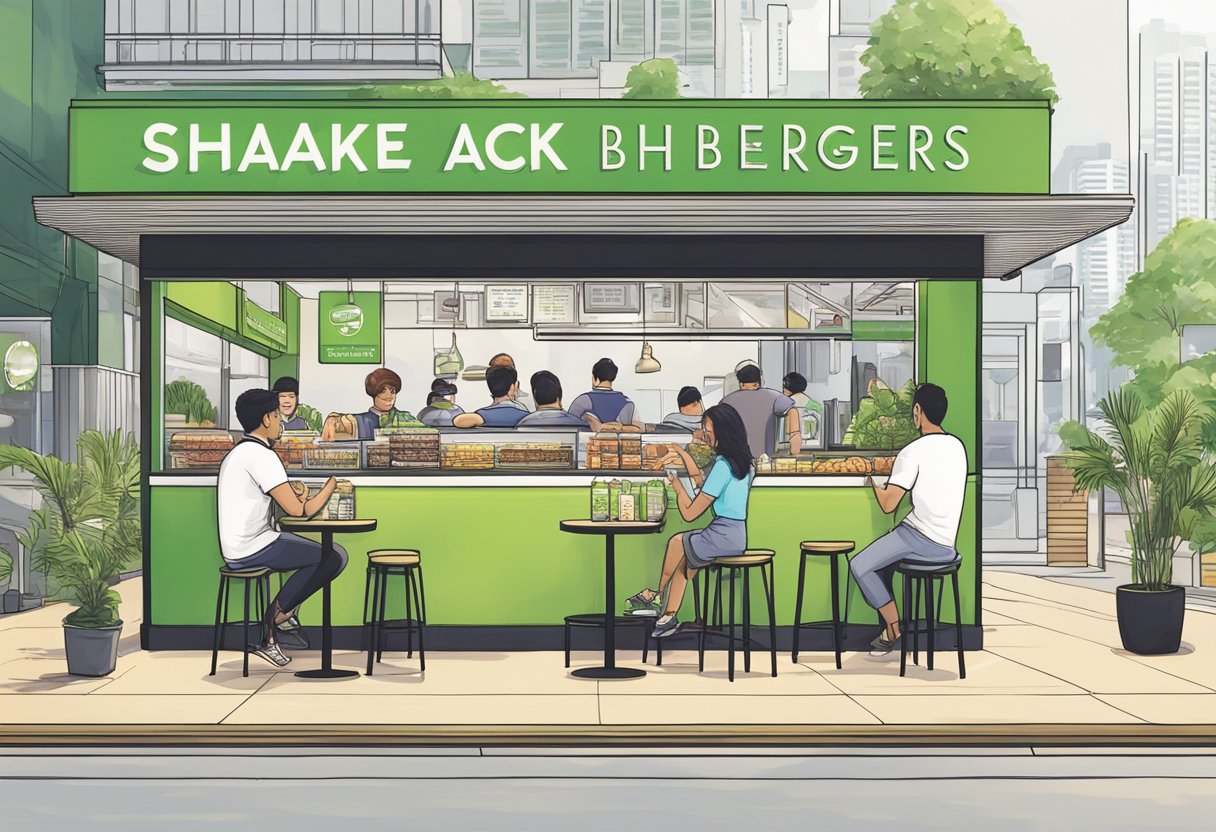 Customers enjoying iconic Shake Shack burgers and shakes at various locations in Singapore
