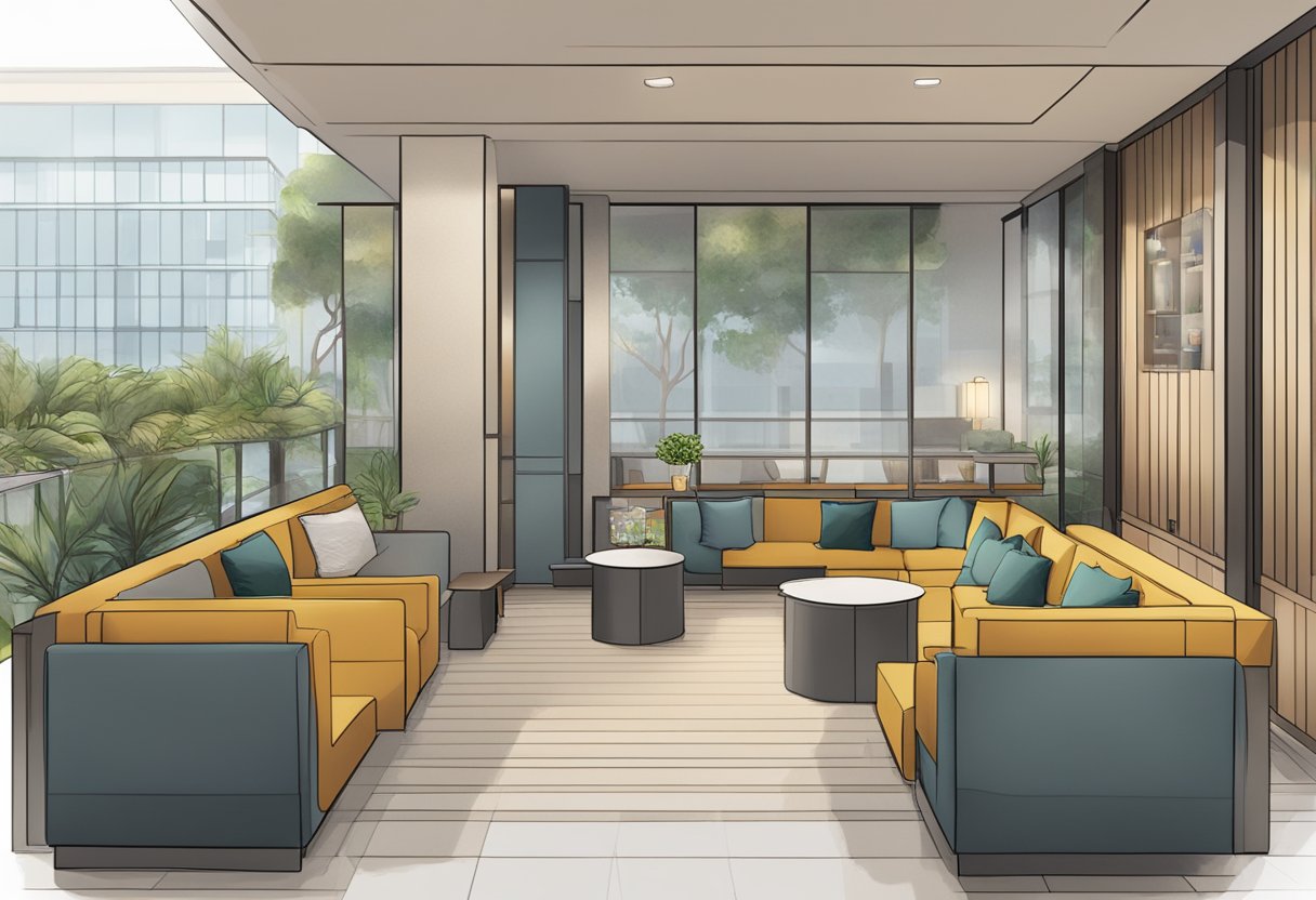 The Pullman Singapore Hill Street FAQ section with visible signage and comfortable seating area