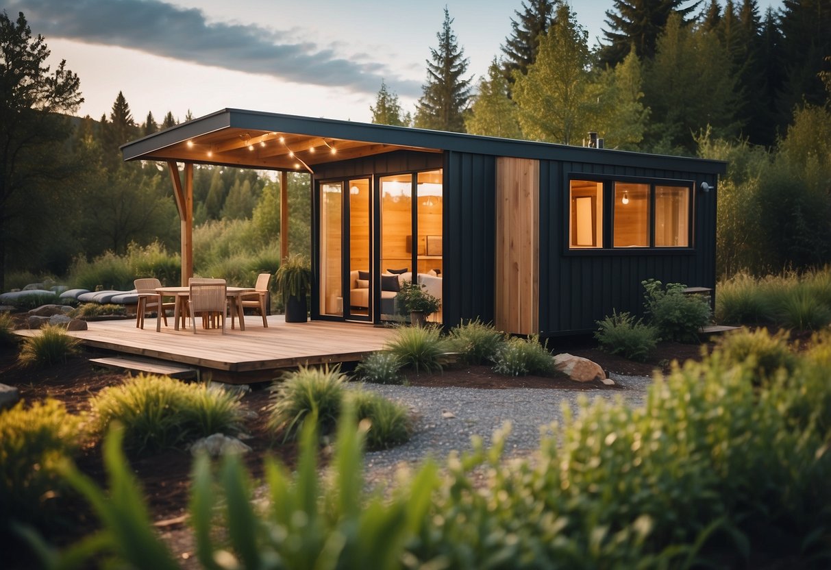 A cozy tiny home nestled in a serene natural setting, with sustainable design elements and efficient use of space