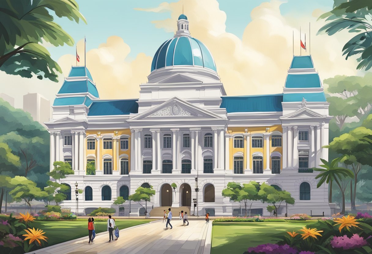 The city hall in Singapore stands tall amidst a vibrant cultural landscape, with its striking architecture blending seamlessly into the surrounding urban environment