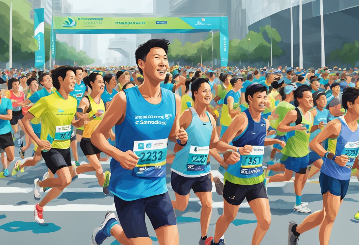Runners crossing the finish line at the Standard Chartered Singapore Marathon