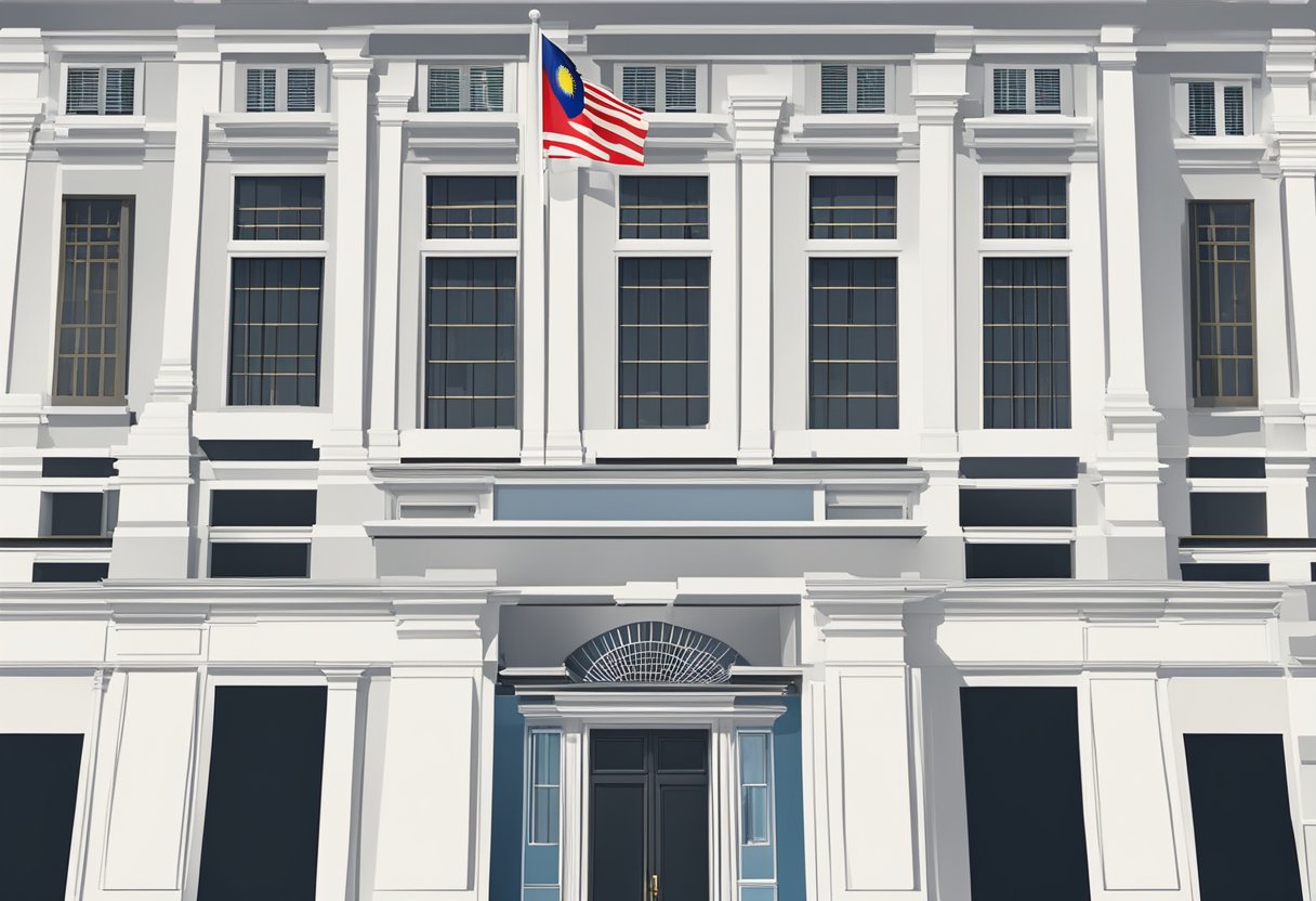 The Malaysia High Commission in Singapore stands tall and elegant, with its modern architecture and the national flag flying proudly in the breeze