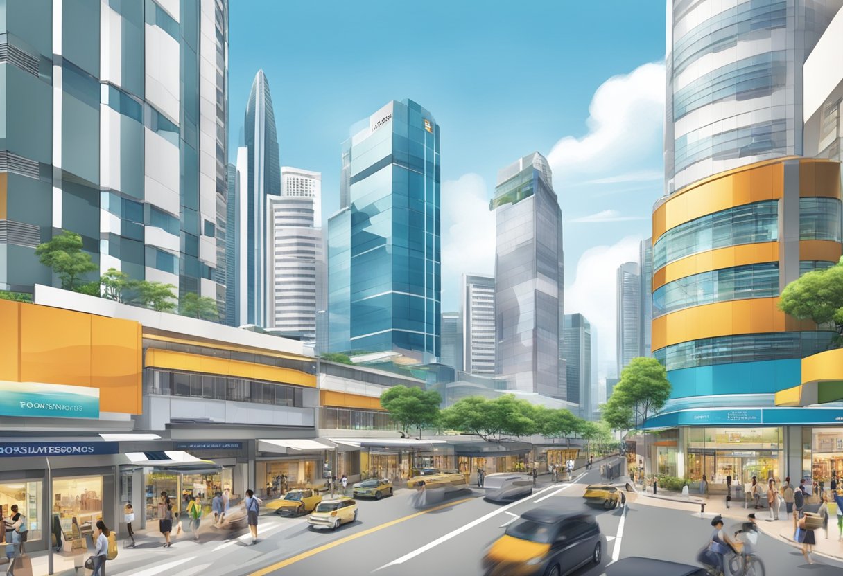 The bustling streets of Robinsons Singapore, with modern buildings and vibrant city life, showcasing the recent developments and promising future outlook