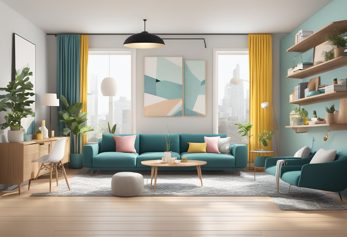 A room filled with modern furniture from HipVan's collection, featuring sleek designs and vibrant colors, creating a stylish and inviting atmosphere