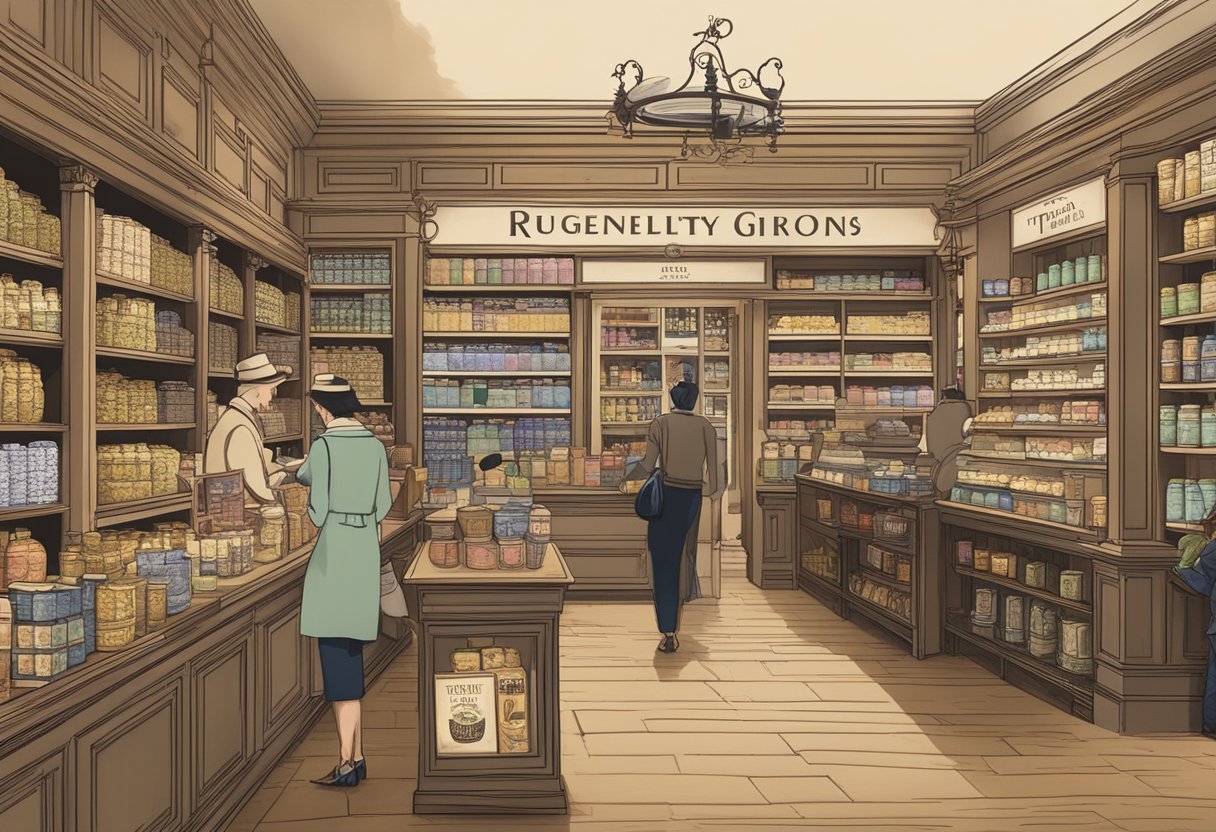 A bustling tea shop with customers browsing shelves. A large sign reads "Frequently Asked Questions" above a display of TWG tea products