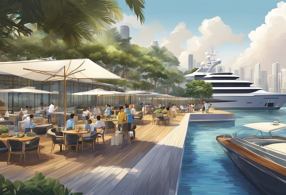 The Singapore Yacht Club offers a range of amenities, including a marina, pool, dining areas, and recreational facilities