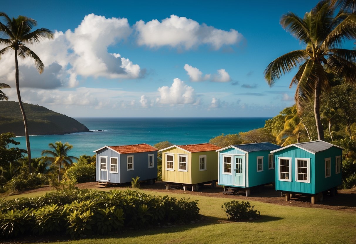 Tiny houses dot the lush landscape of Puerto Rico, nestled among palm trees and overlooking the turquoise waters of the Caribbean Sea