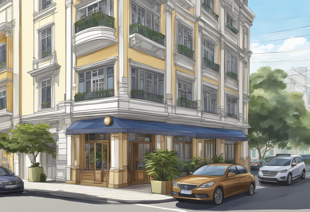 The hotel stands tall on 305 Joo Chiat Road, Singapore, with its elegant exterior and welcoming entrance