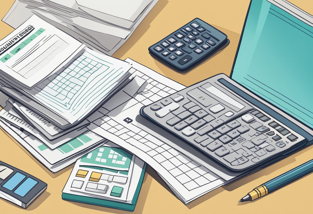 A stack of paper with "Frequently Asked Questions Zakat Singapore" printed on top, surrounded by a computer, pen, and calculator