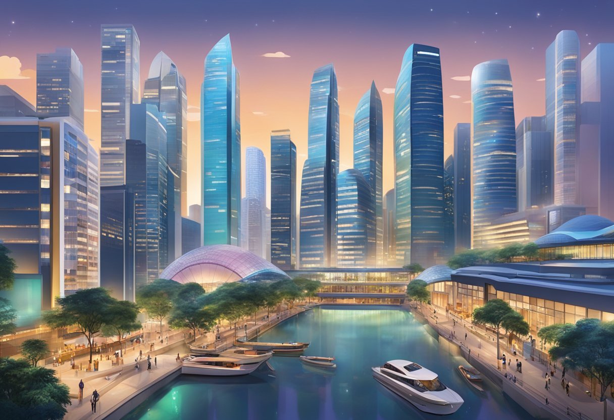 A bustling cityscape with modern skyscrapers and vibrant street life, showcasing the diverse and dynamic atmosphere of RSM Singapore