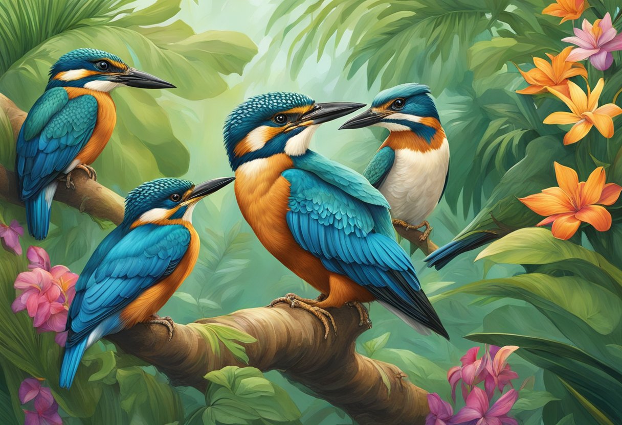 A vibrant array of birds fills the lush greenery, from colorful kingfishers to majestic eagles, showcasing the rich diversity of birdlife in Singapore