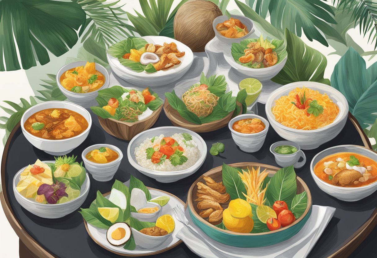 The menu features vibrant tropical dishes and refreshing coconut-based specialties at Coconut Club Singapore
