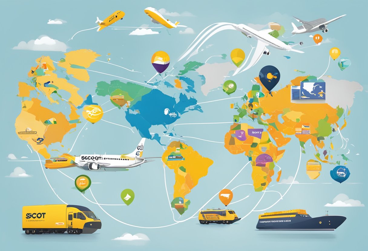 Scoot's network and partnerships depicted with various international destinations and company logos