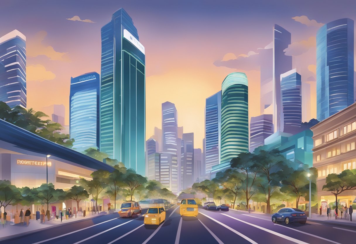 The bustling city of Singapore with iconic landmarks and a vibrant street scene, showcasing the modern and dynamic atmosphere of doterra's presence in the region