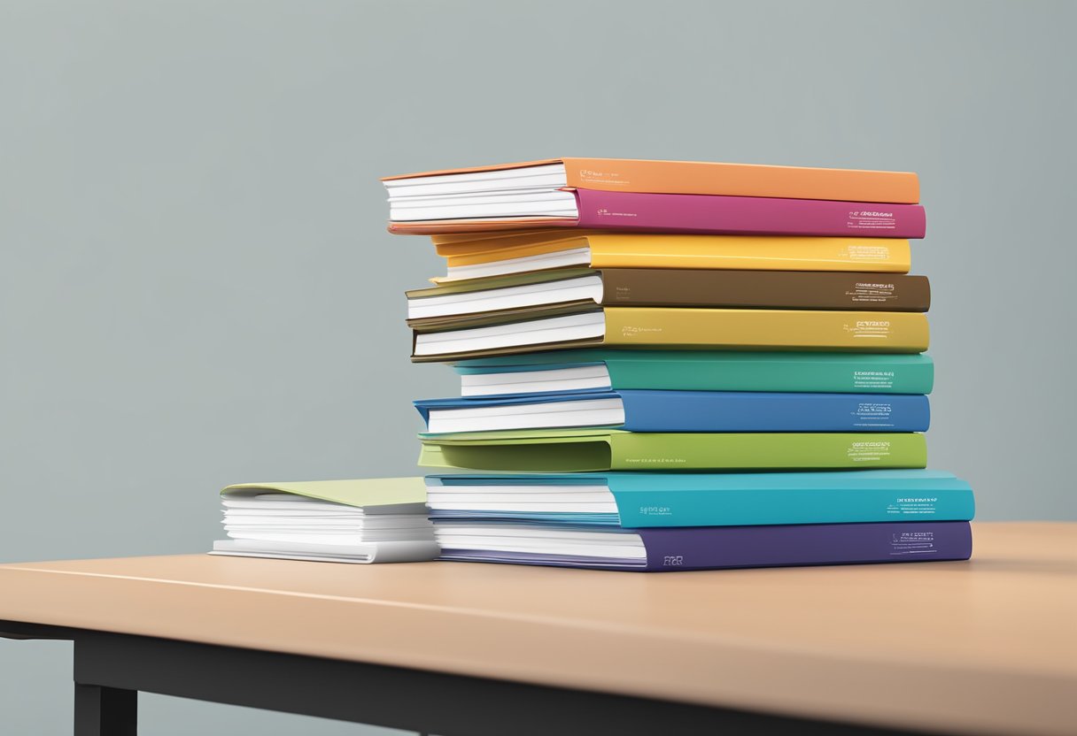 A stack of FAQ pamphlets on a clean, modern desk with a logo in the corner