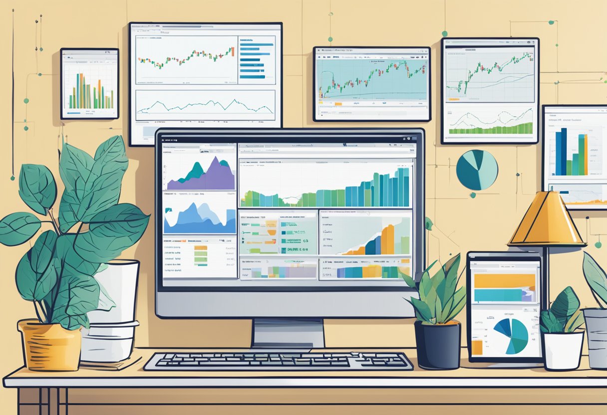 A person navigating ShareInvestor WebPro on a computer screen, with various stock charts and financial data displayed