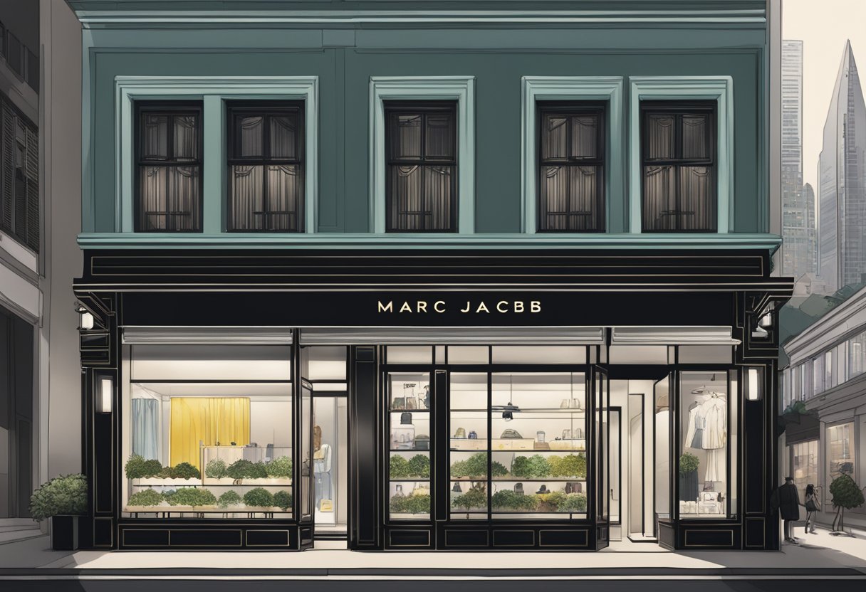 The iconic storefront of Marc Jacobs Singapore, with its sleek and modern design, stands out against the bustling city backdrop
