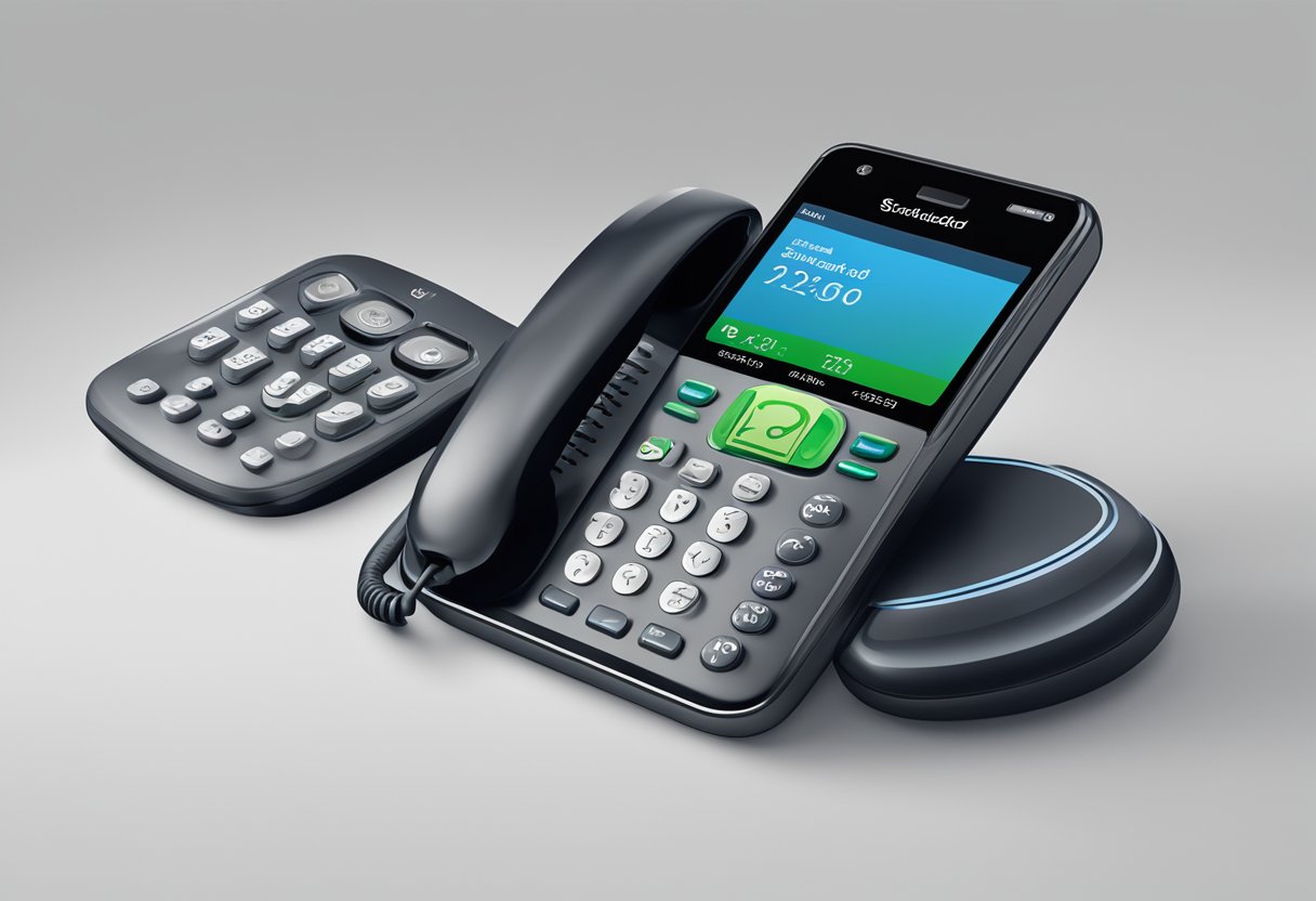 A phone with the Standard Chartered Singapore logo displayed on the screen, with the hotline number visible