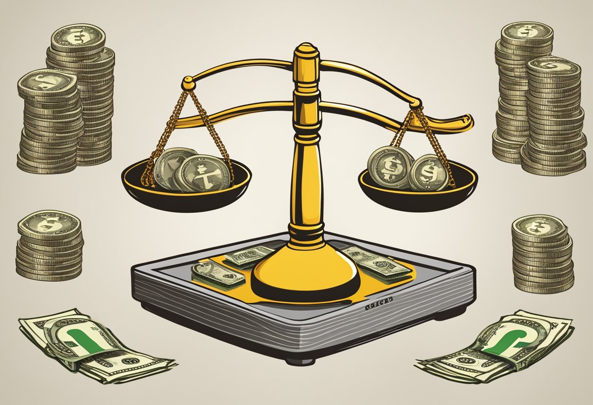 A scale with "Singapore Minimum Wage" displayed, surrounded by various currency symbols and a calculator