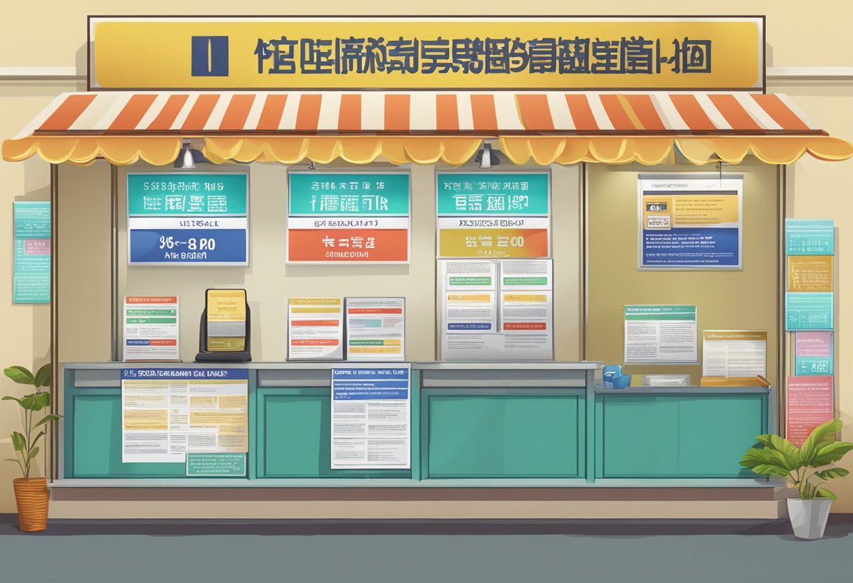 A signboard with "Frequently Asked Questions" and "Singapore Minimum Wage" displayed prominently